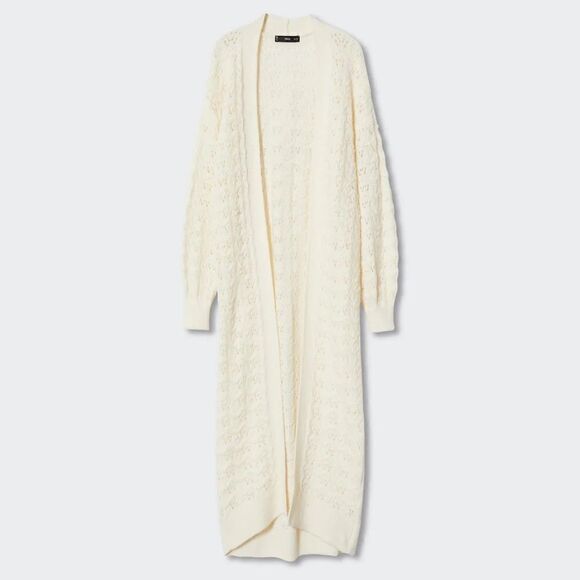 Mango Long Cardigan Coatigan Openwork New - Picture 3 of 5